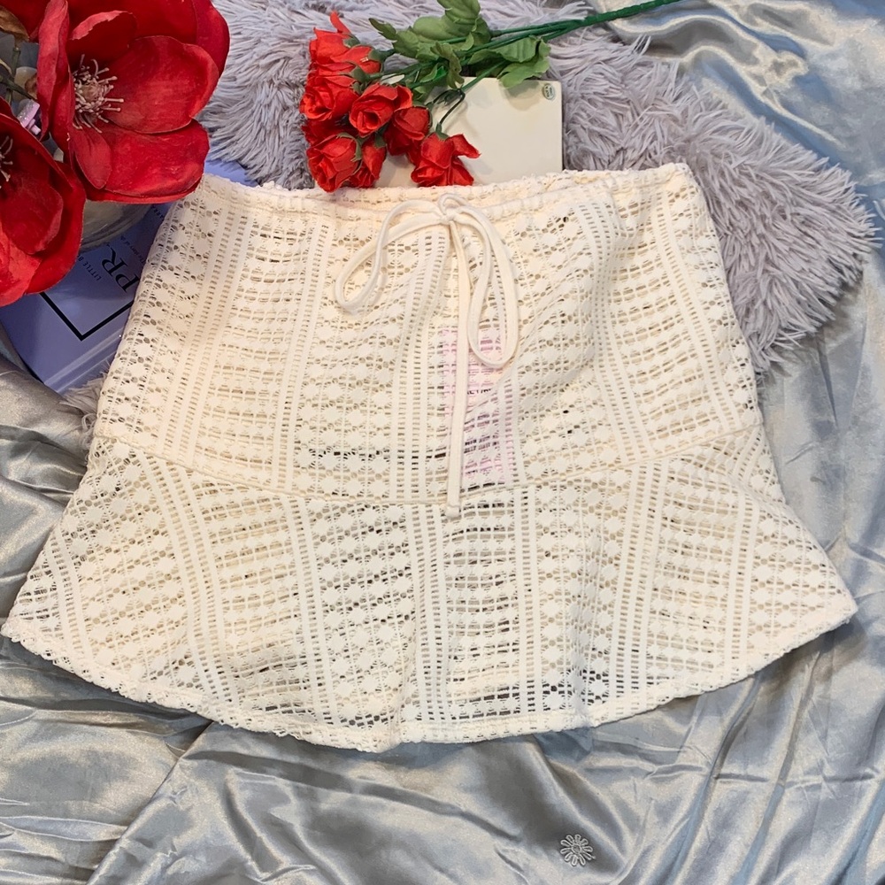 🌹wild fable • White Crochet Drawstring Circle Swimsuit Cover Skirt • NWT
